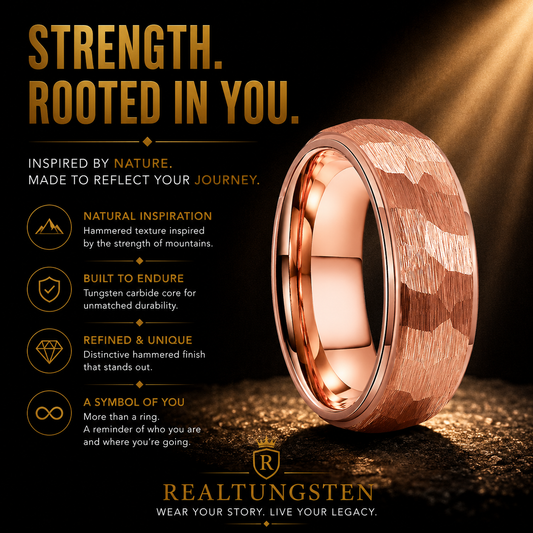 Rose Gold Hammered Tungsten Ring