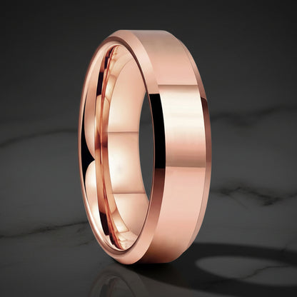Rose Gold Polished Tungsten Wedding Band