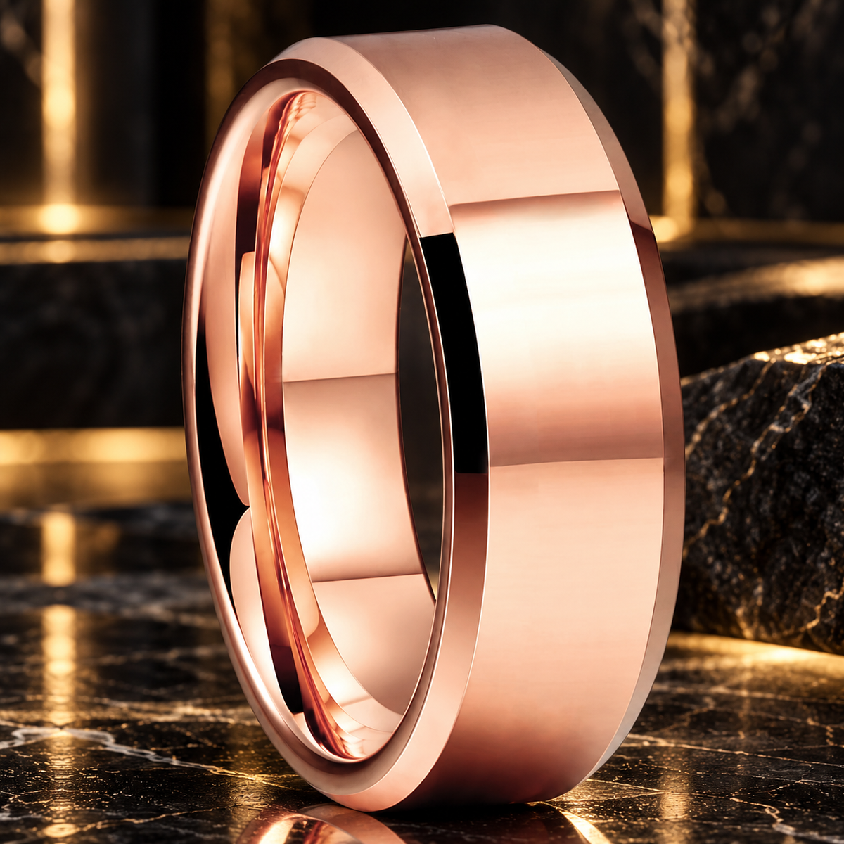 Rose Gold Polished Tungsten Wedding Band