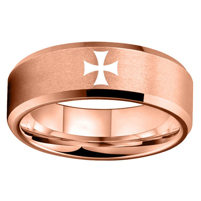 Rose Gold Tungsten Cross Ring