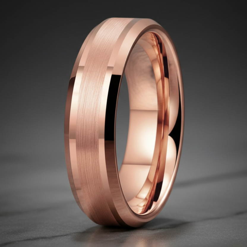 Rose Gold Tungsten Mens Wedding Band