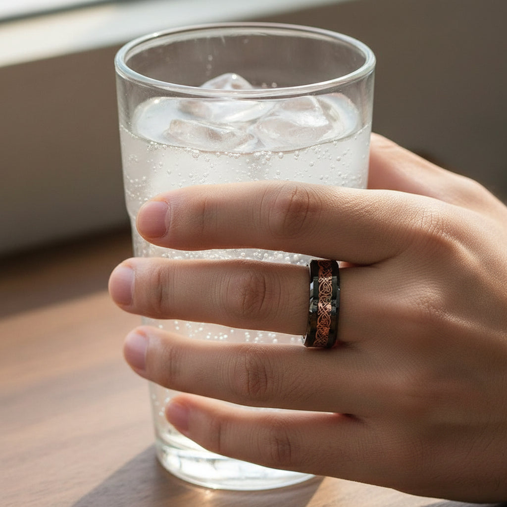 Rose Gold Carbon Fiber Tungsten Ring