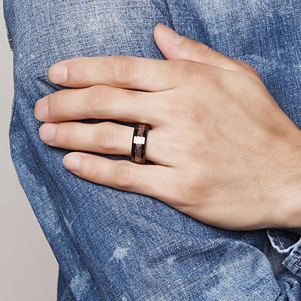 Rose Gold Carbon Fiber Tungsten Ring