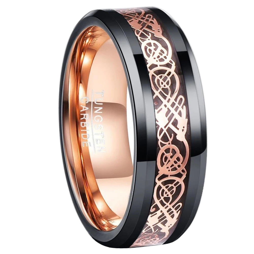 Rose Gold Carbon Fiber Tungsten Ring