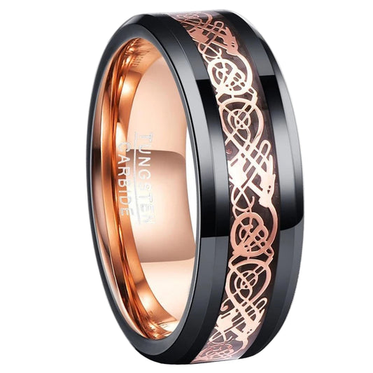 Rose Gold Carbon Fiber Tungsten Ring