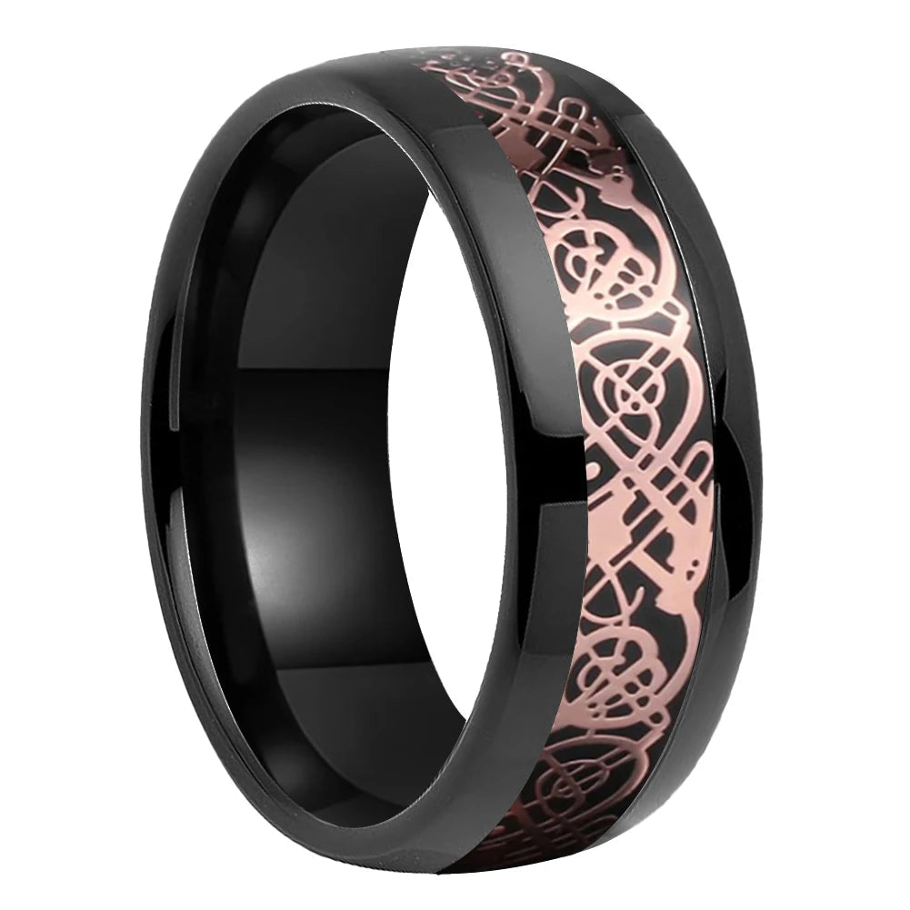 Rose Gold Dragon & Carbon Fiber Tungsten Ring