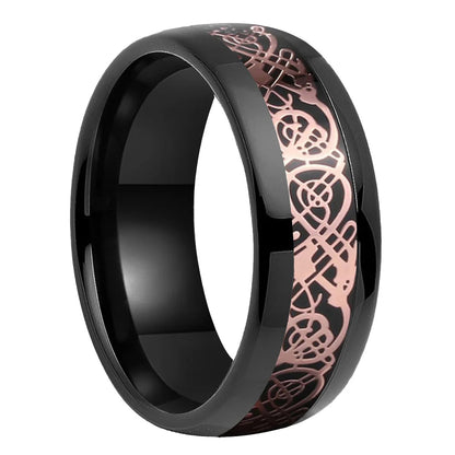 Rose Gold Dragon & Carbon Fiber Tungsten Ring