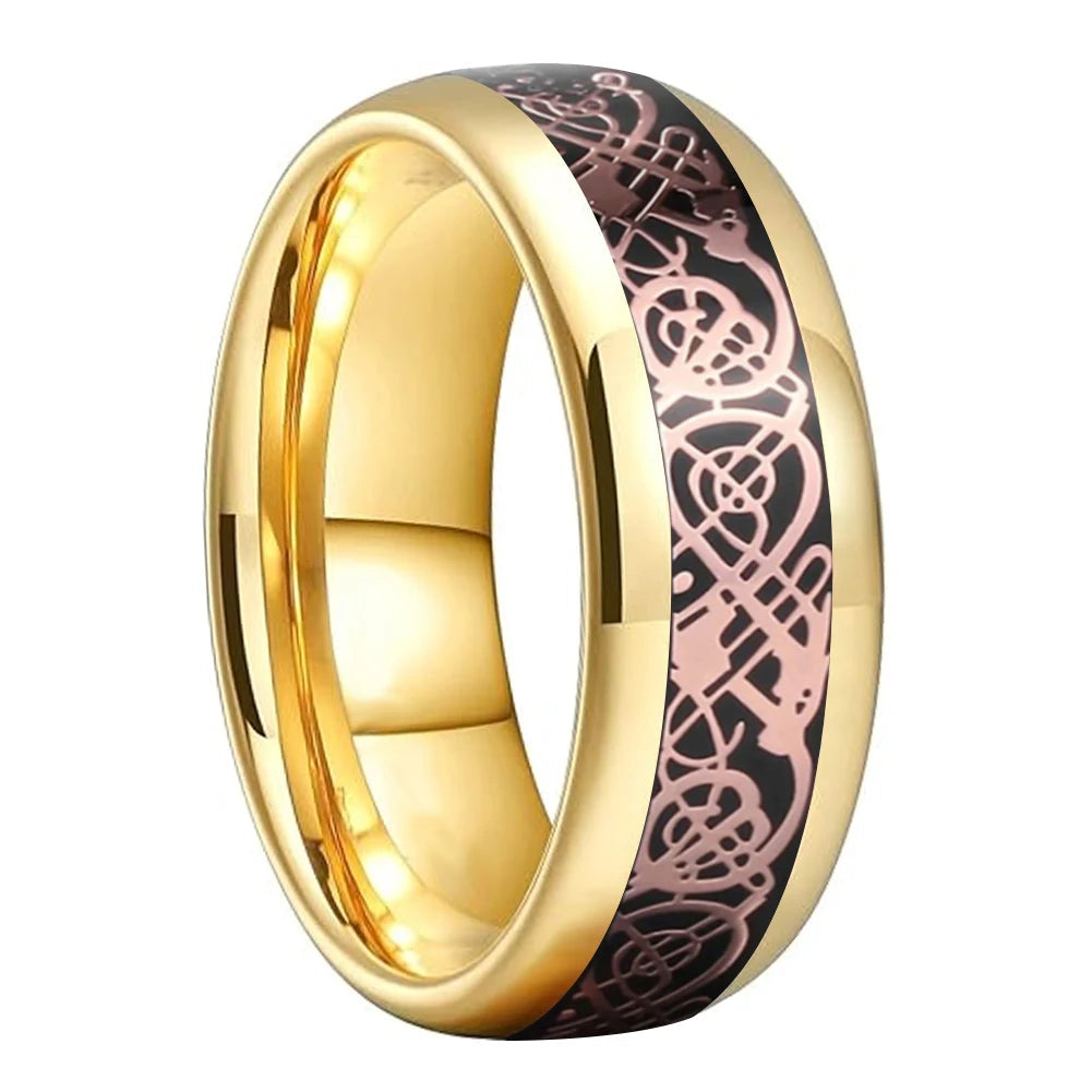 Rose Gold Dragon & Carbon Fiber Tungsten Ring