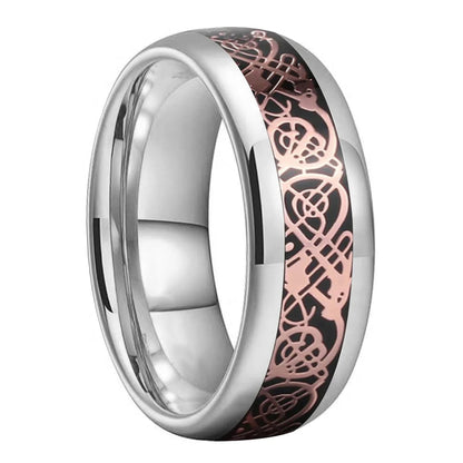 Rose Gold Dragon & Carbon Fiber Tungsten Ring