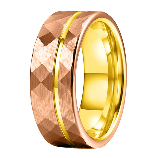 Rose Gold Hammered Tungsten Ring