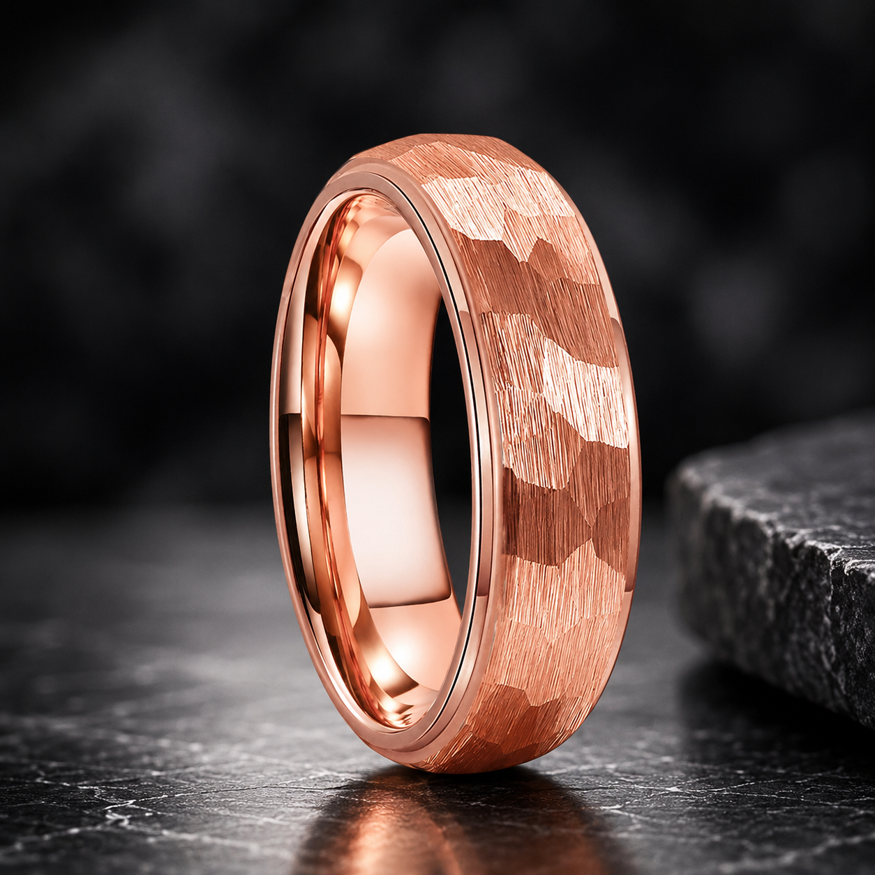 Rose Gold Hammered Tungsten Ring