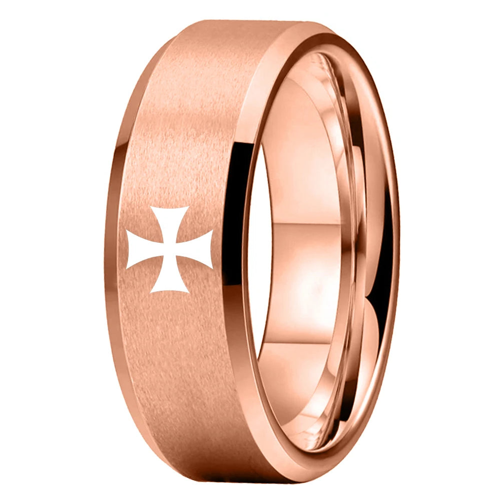 Rose Gold Tungsten Cross Ring