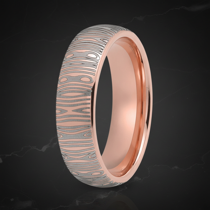 Rose Gold Tungsten Damascus Ring