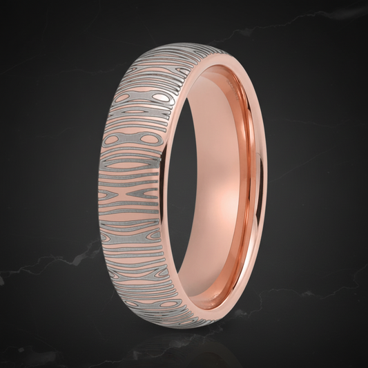 Rose Gold Tungsten Damascus Ring