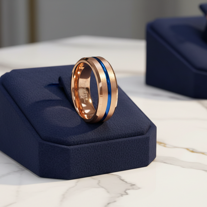 Rose Gold & blue Tungsten Carbide Ring