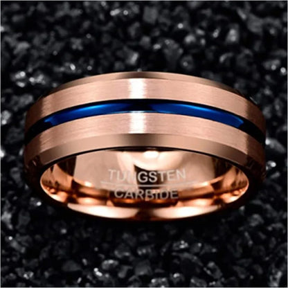 Rose Gold & blue Tungsten Carbide Ring