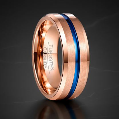 Rose Gold & blue Tungsten Carbide Ring