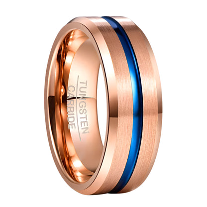 Rose Gold & blue Tungsten Carbide Ring