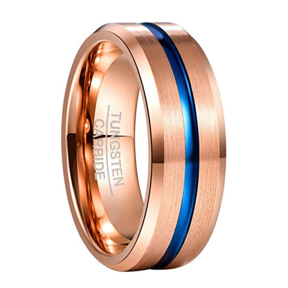 Rose Gold & blue Tungsten Carbide Ring