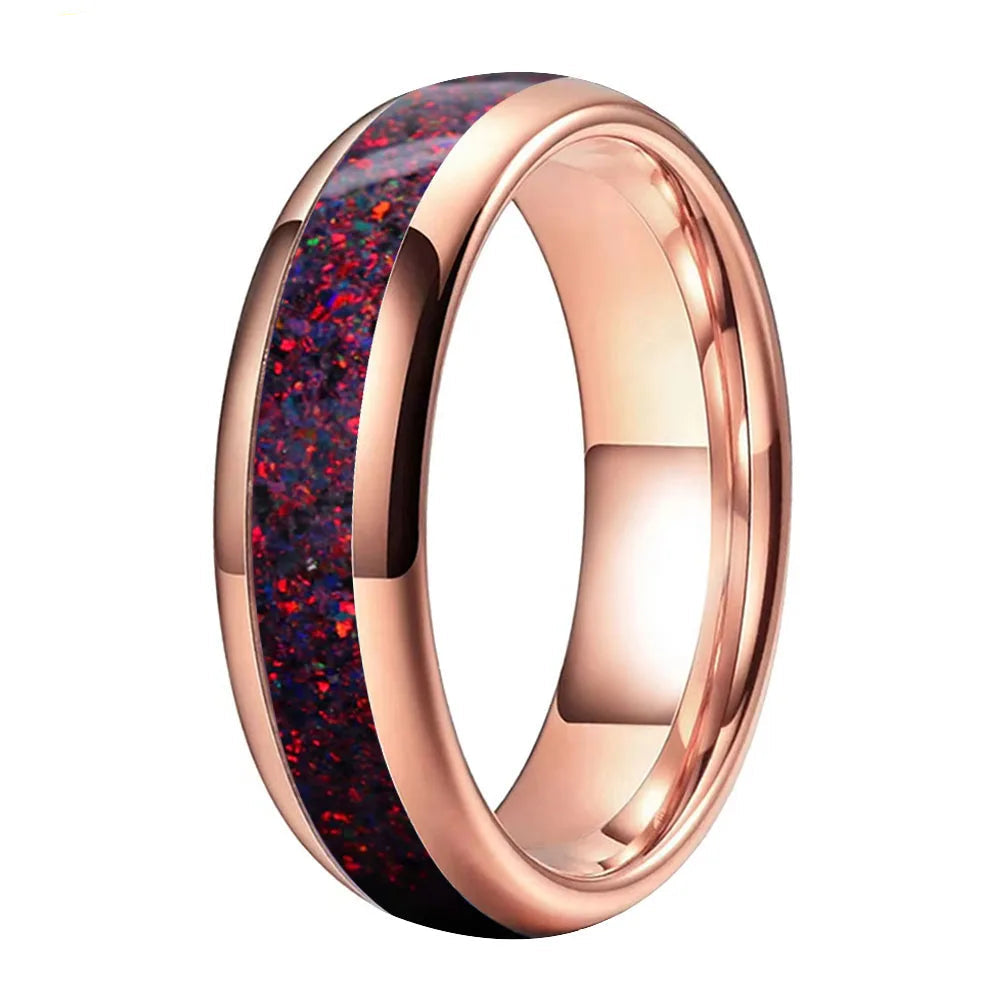 Tungsten Ring with Fire Opal Inlay