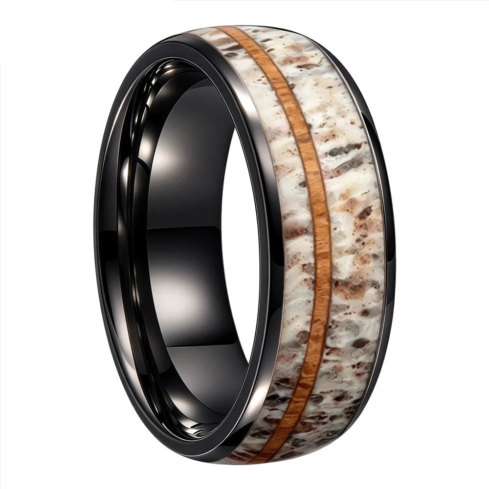 The Trailhead — Tungsten Ring with Deer Antler and Koa Wood Inlay