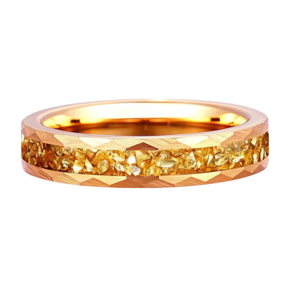 Hammered Tungsten Ring with Golden Crystal Stone Inlay