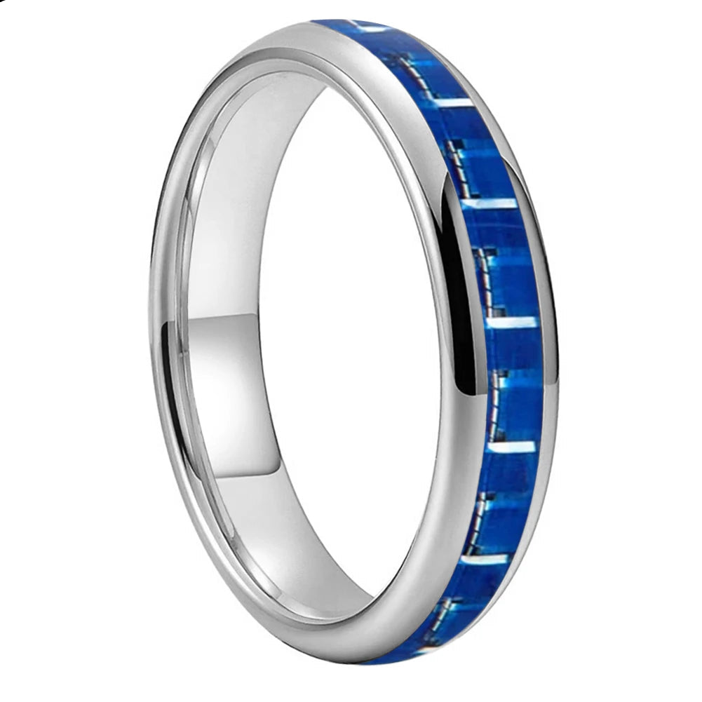 Blue Carbon Fiber Inlay Tungsten Ring 