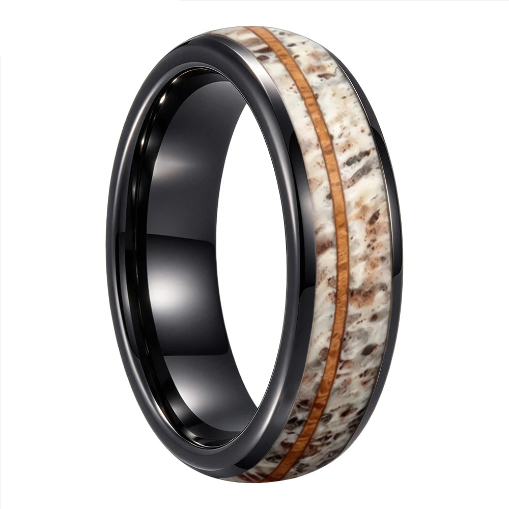 The Trailhead — Tungsten Ring with Deer Antler and Koa Wood Inlay