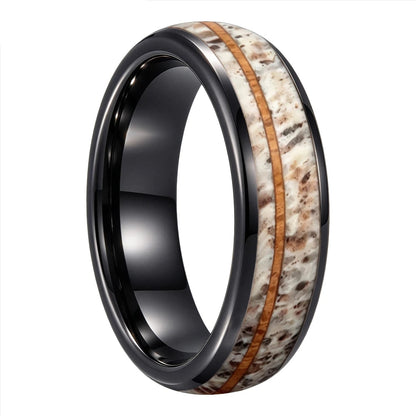 The Trailhead — Tungsten Ring with Deer Antler and Koa Wood Inlay