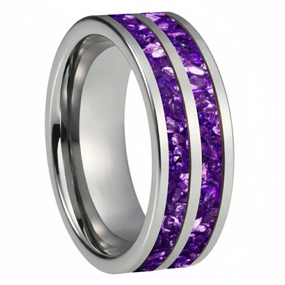 Double Crystal Inlay Tungsten Wedding Band
