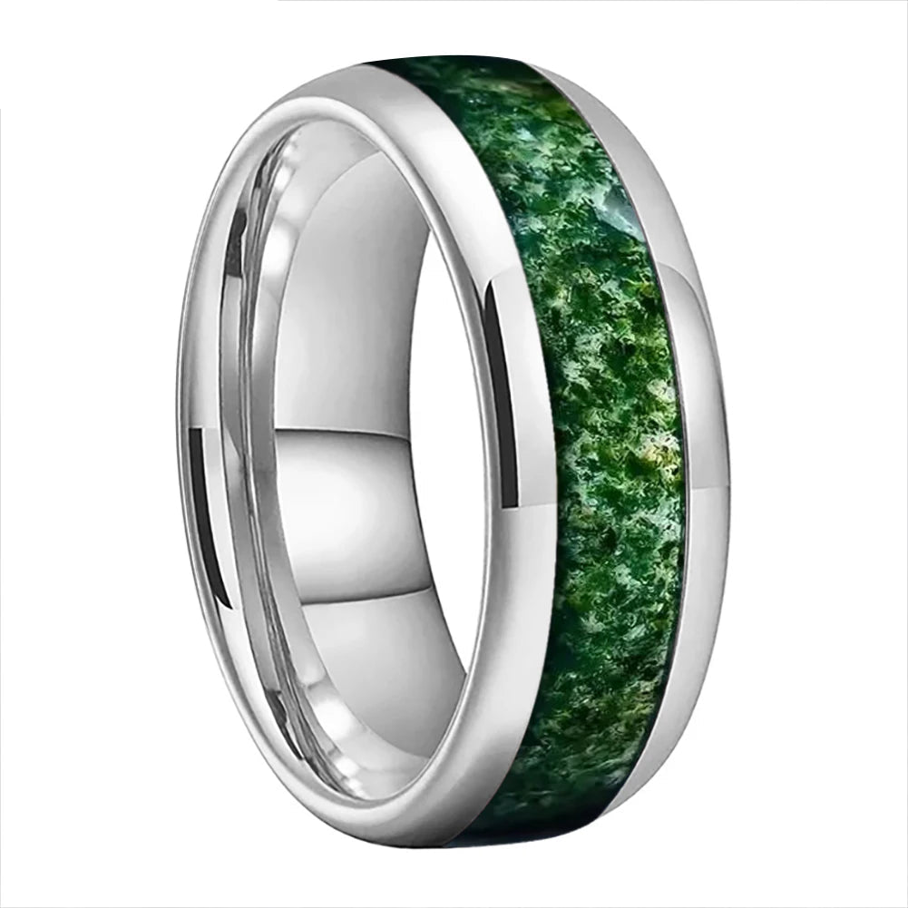 Tungsten Moss Agate Ring 
