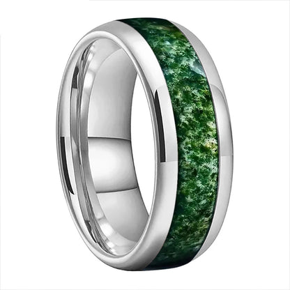 Tungsten Moss Agate Ring 