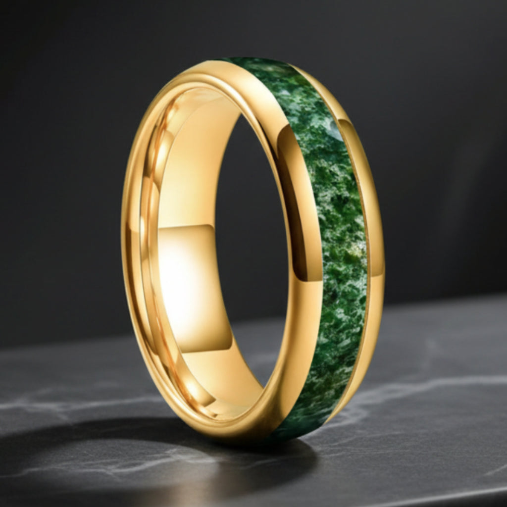 Tungsten Moss Agate Ring 
