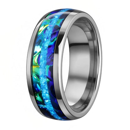 8MM Tungsten Ring with Blue Opal & Dragon Burl Inlay