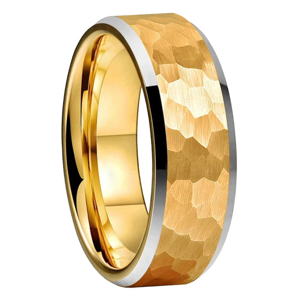 Hammered Tungsten Ring with Beveled Edges