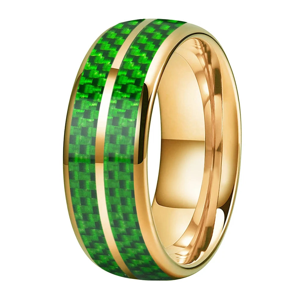 Green Carbon Fiber Double-Groove Tungsten Ring