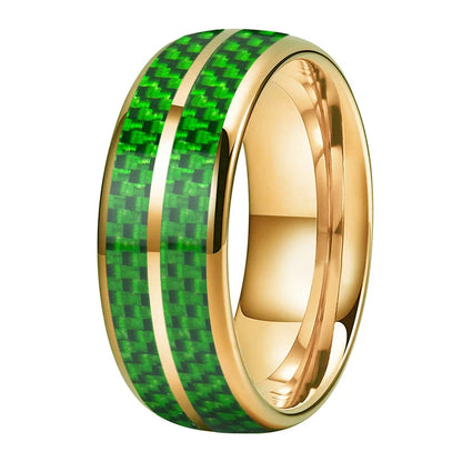 Green Carbon Fiber Double-Groove Tungsten Ring