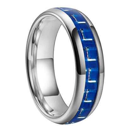 Blue Carbon Fiber Inlay Tungsten Ring 