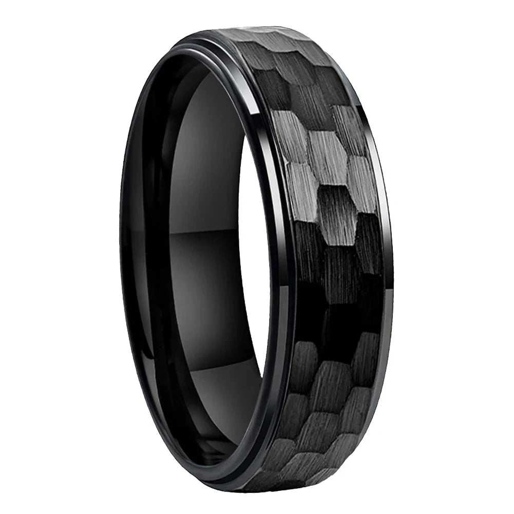 Black Hammered Tungsten Ring