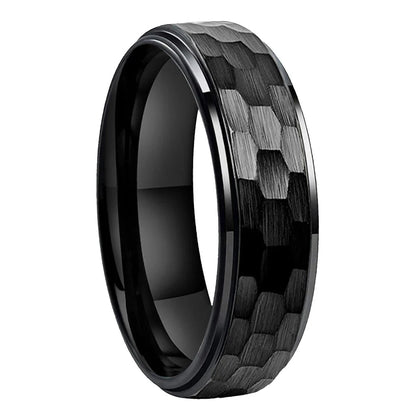 Black Hammered Tungsten Ring