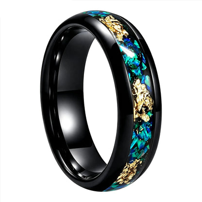 Tungsten Ring with Blue Opal and Gold Foil Inlay