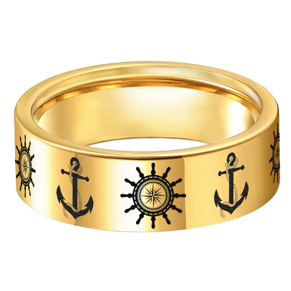 Boat Anchor & Rudder Laser Engraved Tungsten Ring