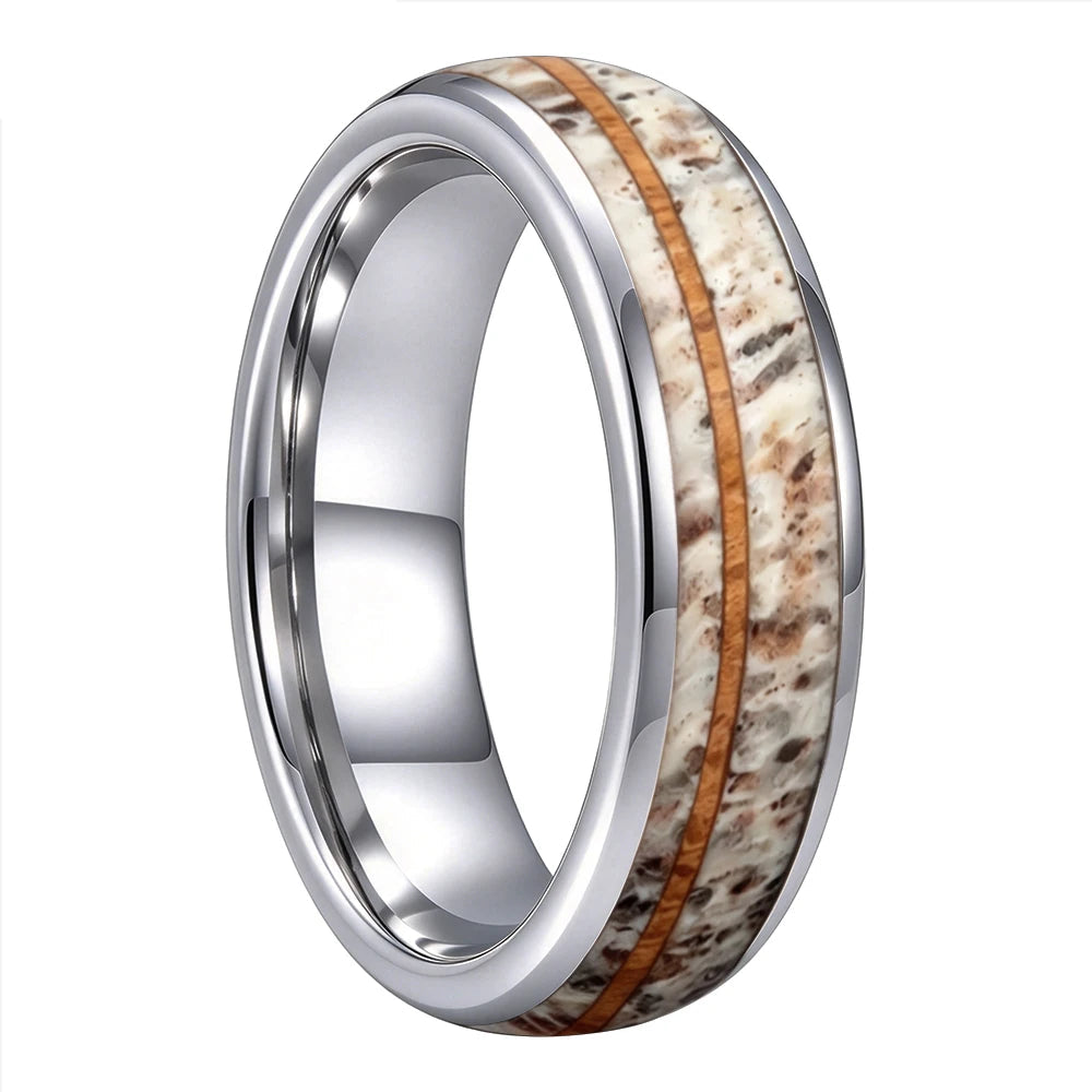 The Trailhead — Tungsten Ring with Deer Antler and Koa Wood Inlay