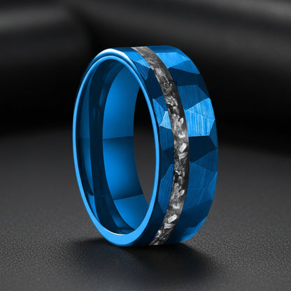 8MM Hammered Meteorite Tungsten Wedding Band
