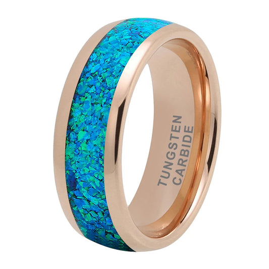 Blue Opal Inlay Tungsten Wedding Ring