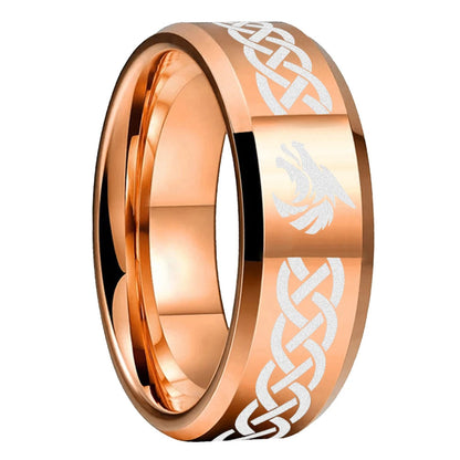 Celtic Knot & Wolf Tungsten Ring