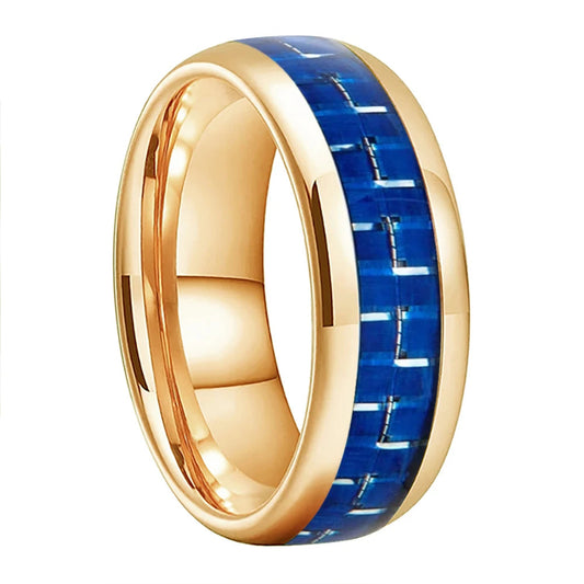 Blue Carbon Fiber Inlay Tungsten Ring 