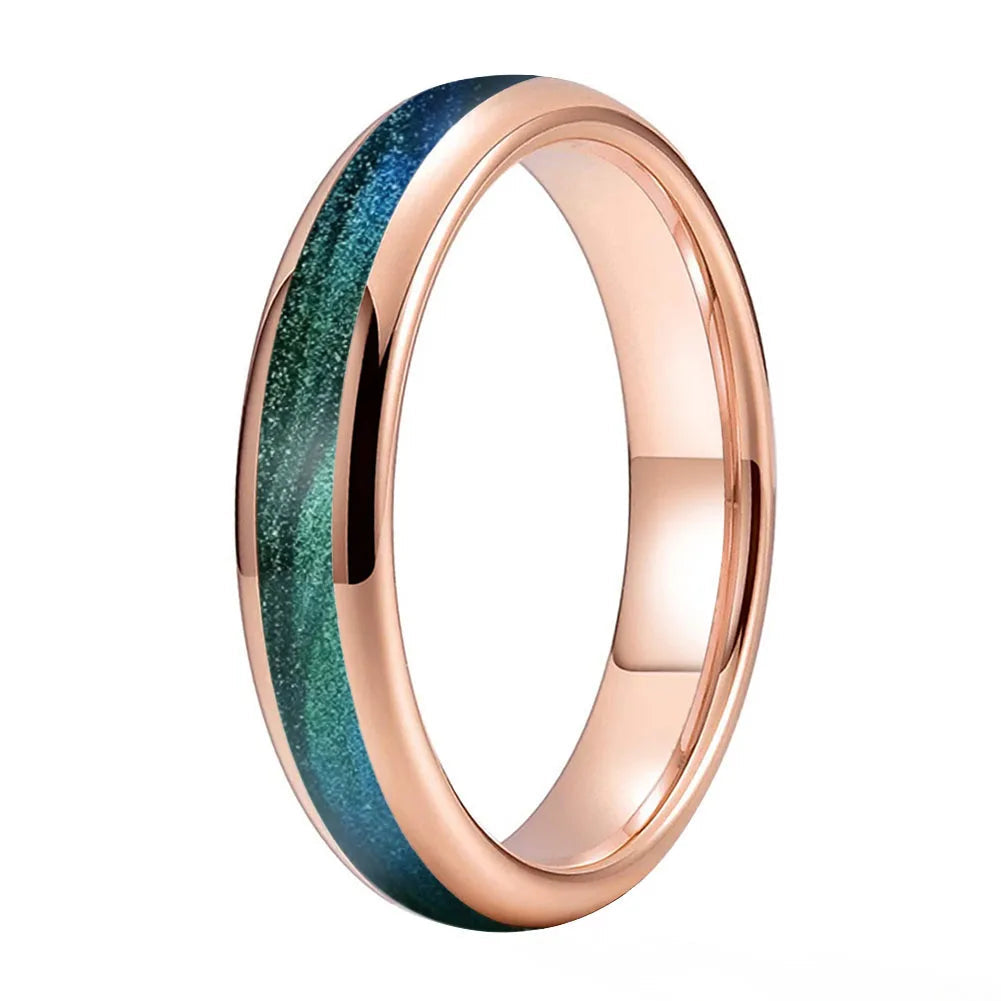 Tungsten Ring with Gunmetal Green Flow Sand Inlay