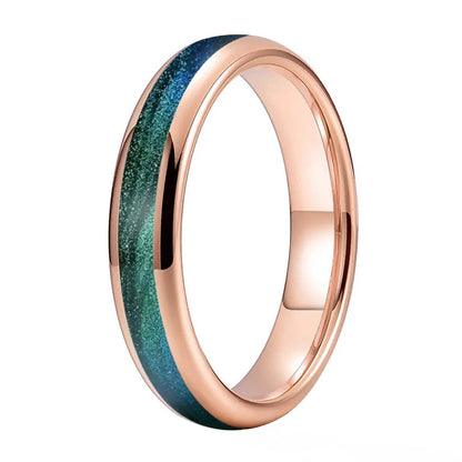Tungsten Ring with Gunmetal Green Flow Sand Inlay
