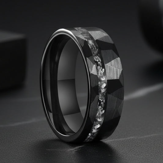 8MM Hammered Meteorite Tungsten Wedding Band